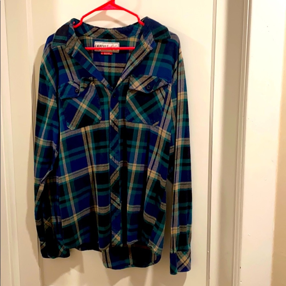Plaid green and blue long sleeve shirt